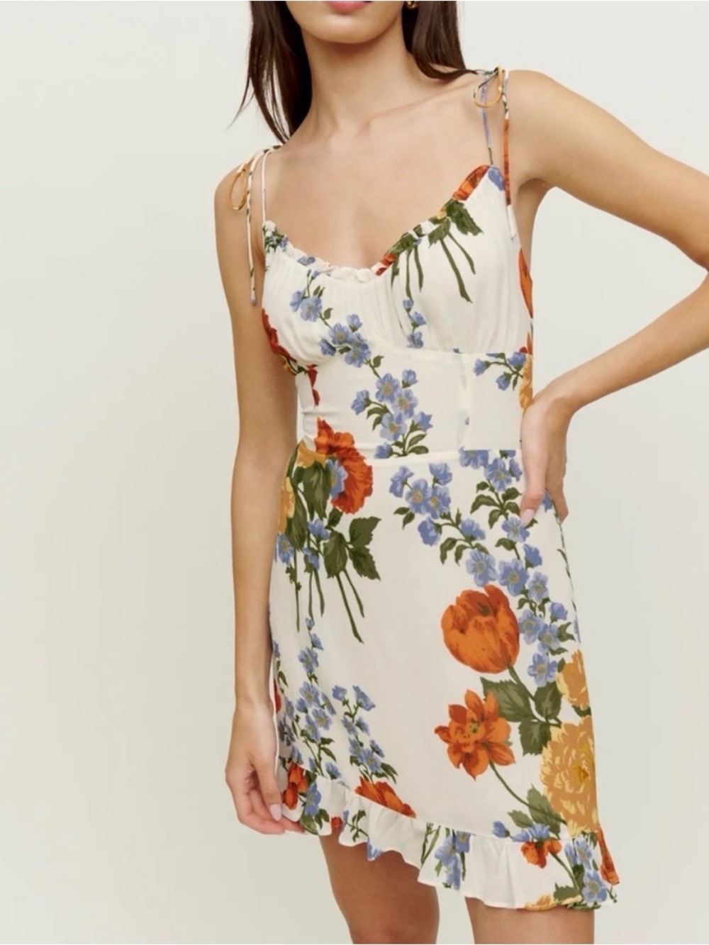 Reformation Esther Dress Floral Tie-Shoulder Mini Dress